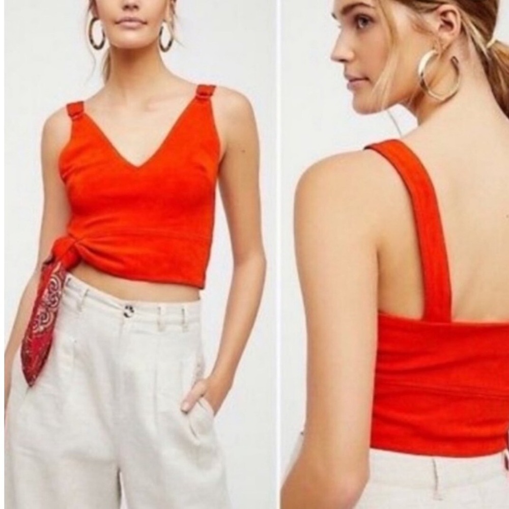 Free People Crop Top Tie Waist Sleeveless V-Neck‎ Orange Size Small